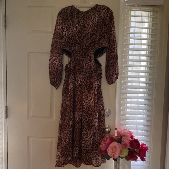 NWT $190 AnthropologieRann Gill leopard print cut out midi dress women size L